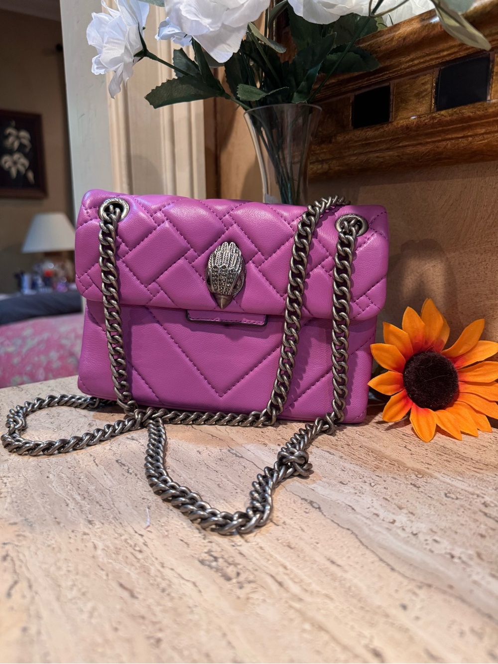 Preloved Kurt Geiger Quilted Magenta Chain Crossbody Bag